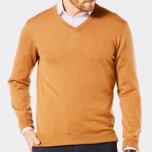 Banana Republic Tan V-Neck Sweater Fine-Knit Ribbed